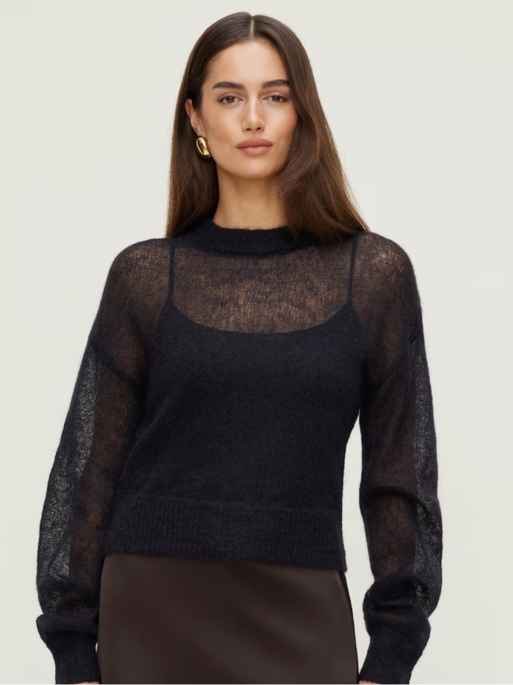 Dynamite Sheer Black Mohair Crewneck Sweater